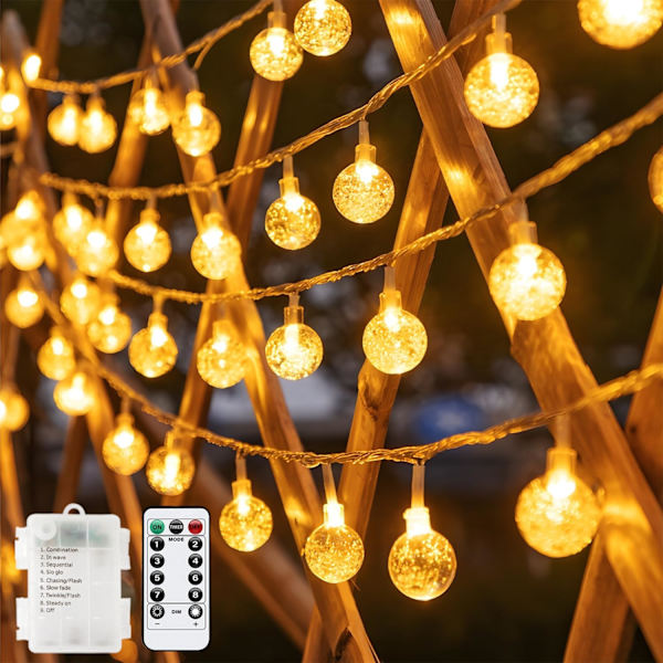 33 FT 80 LED Mini Globe Indendørs Lyskæde Batteridrevet 8 Tilstande med Fjernbetjening Dekorativt Soveværelse Værelse Sovesal Have, Vandtæt Udendørs Terrasse