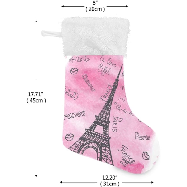 Julklapp, personliga julklappsstrumpor 2-pack Paris Eiffeltornet Hjärtan Kant 45,7 cm Julstrumpor Hängande Ornament Eldstad för B