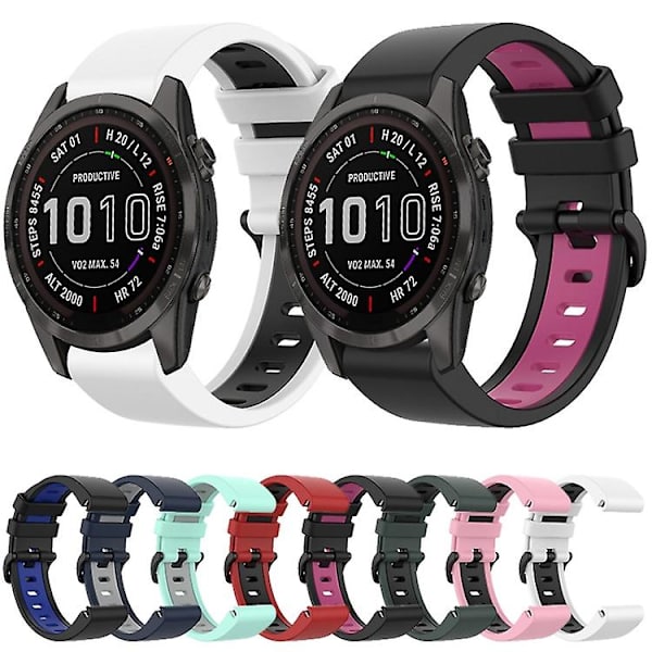 Til Garmin Fenix 7s Solar 22mm Silikone Sports Tofarvet Rem UVR White-Black