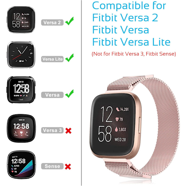 Mesh rustfritt stålrem for Fitbit Versa - 22mm dobbel magnetisk