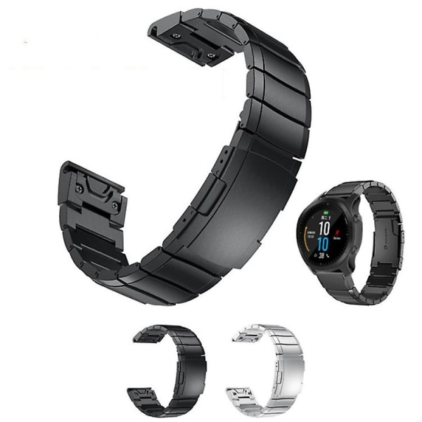 För Garmin Tactix Delta 26mm sköldpaddsskal rostfritt stål klockarmband UID Black