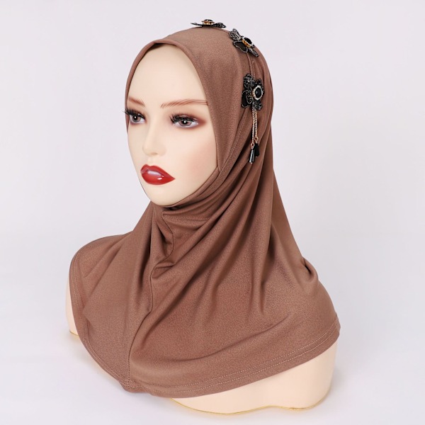 Enfärgad handsydd blomma Crystal Stone Scarf Muslim