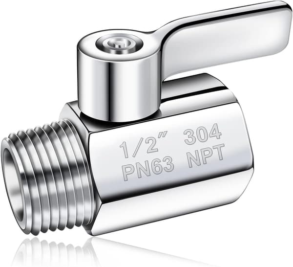 Brusehoved Afspærringsventil 304 Rustfrit Stål Mini Kugleventil (1/2\" Hun X Han) NPT Gevind Vandstrømsreguleringsventil