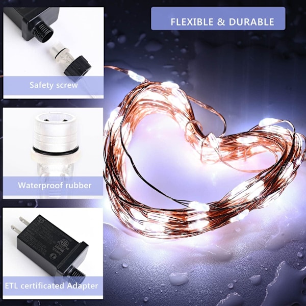 Outlet Led-lyssnor til jul 99ft 300LEDs, fe-lys med bryter/timer for soverom, uteplass, innendørs/utendørs vanntett kobbertrådslys