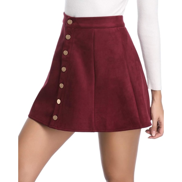 Kvinners Faux Suede Skjørt Knapp Lukking A-Linje Høy Midje Mini Kort