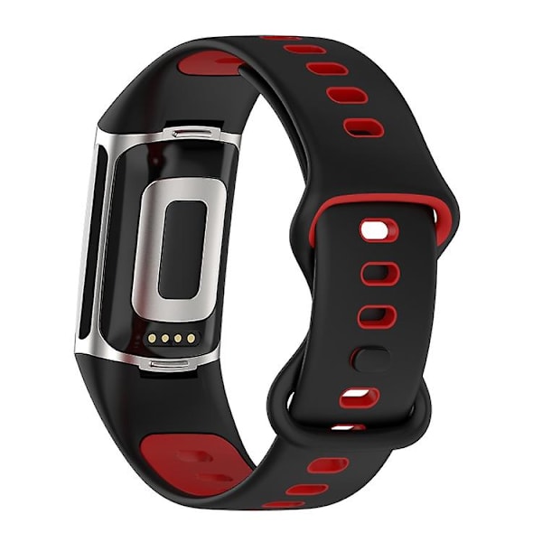 For Fitbit Charge 5 To-farvet silikoneurrem XUT Black Red