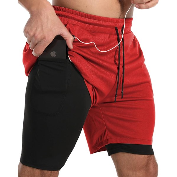 Herr löparshorts 2 i 1, andningsbara gym shorts för män