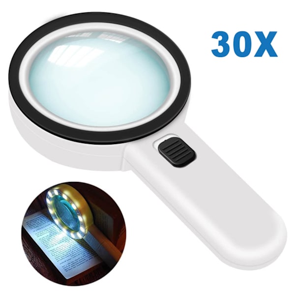 30X håndholdt oplyst forstørrelsesglas - oplyst forstørrelsesglas (12 LED)