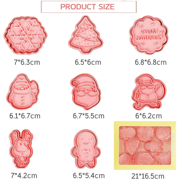 Jul Cookie Cutters (Set om 8, Jul Rosa-A)