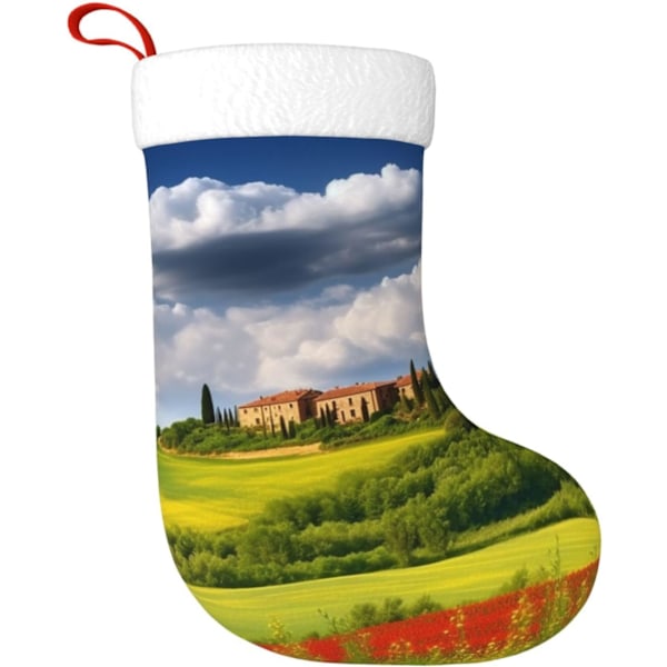 Toscana Vår Julstrumpor Sammet Julstrumpor med Vit Super Mjuk Plysch Manschett Klassisk Jultomte Strumpa Hängande Ornament Dekorationer för