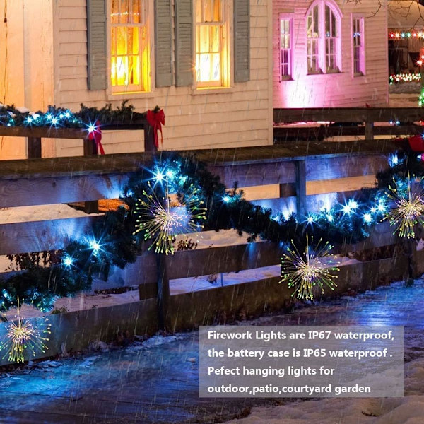 4 Pakke Fyrverkeri Lys Led Kobbertråd Stjerne Lysstrenger 8 Moduser Batteridrevne Eventyrlys med Fjernkontroll, Bryllup Dekorative Hengende Lys for