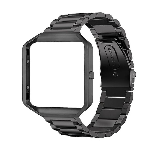 Til Fitbit Blaze Metalramme Butterfly Spænde Tre Perler Rustfrit Stål Metal Urrem EUP black