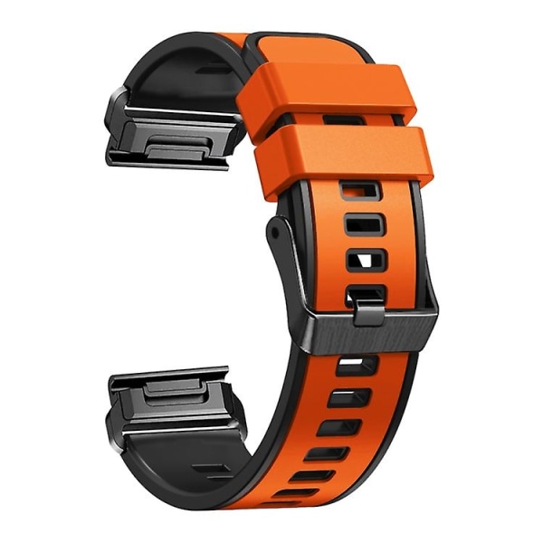 För Garmin Fenix 7 22mm Plain Weave Tvåfärgad Snabbfrigörande Silikonklockarmband QPL Orange Black