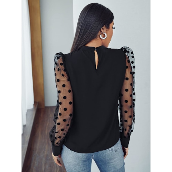 Dame Perle Gennemsigtig Mesh Langærmet Top Bluse