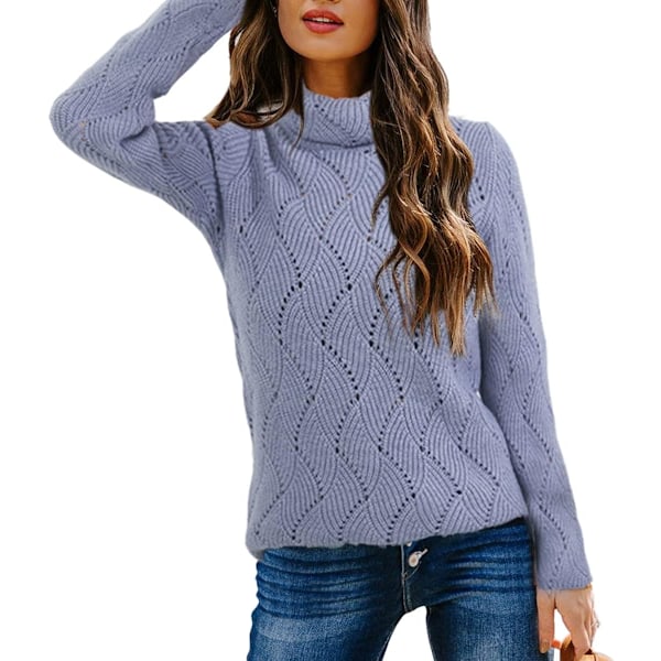 Dame Strikket Trøje med Høj Hals Langærmet Sting Pullover Chunky Strik Casual Jumper