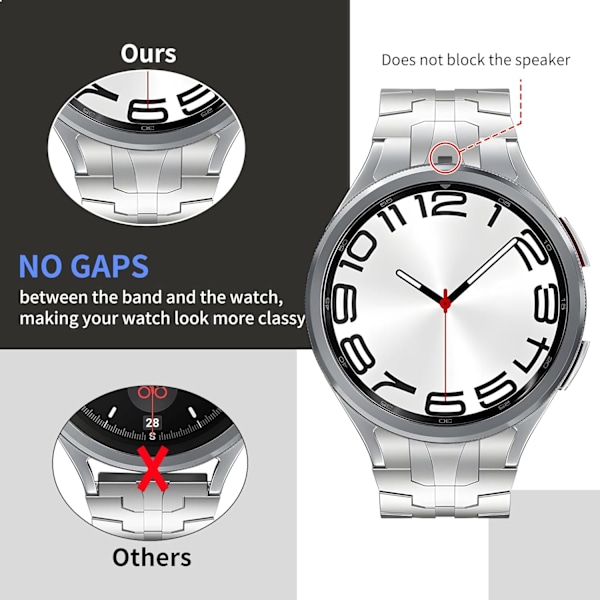 Metalremme kompatibel med Galaxy Watch 7/FE/6/5/4 Band 40/44mm, ingen huller rustfrit stålrem kompatibel med Galaxy Watch 7/FE/6/5/4 til mænd