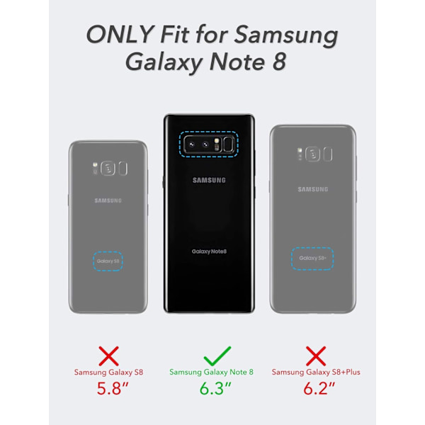 för Note 8 Skal med [2-pack] 3D Skärmskydd, Militärklass Magnetisk Ringhållare & Ställ, Svart Svart