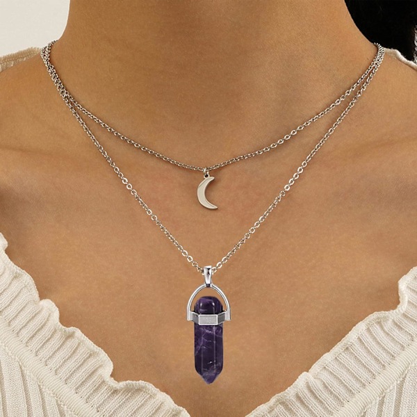 Crescent Moon Healing Crystal Halskæde - Reiki Edelsten Vedhæng til