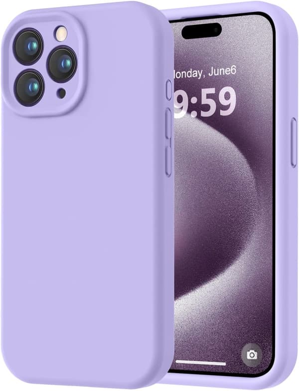 iPhone 15 Pro Premium silikonecover med mikrofiberfor, stødsikkert - Lilla