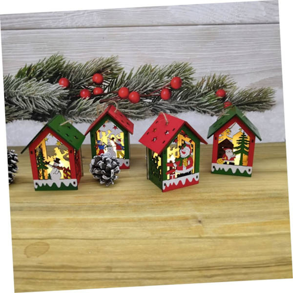 Julgransprydnader Miniatyr Julby Lyser Upp Träjulhus