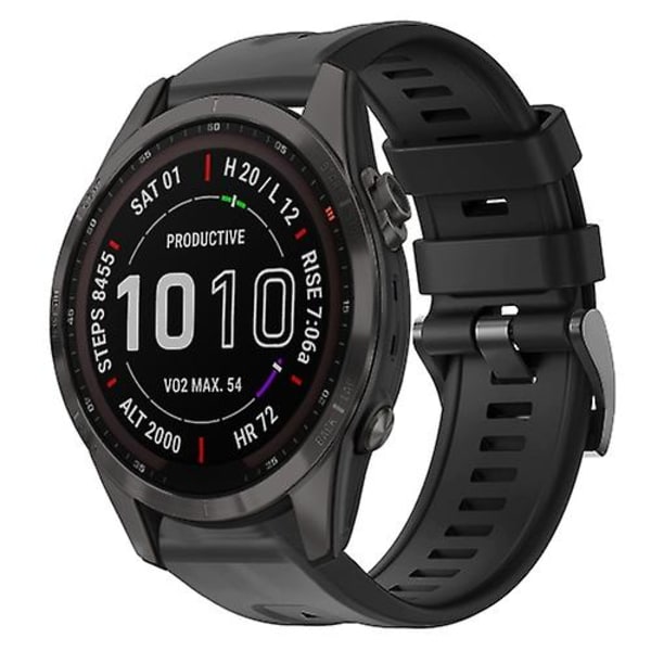 För Garmin Fenix 7s Sapphire Solar Metal Buckle Solid Color Silikon Armband RHB Black