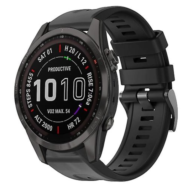 Til Garmin Fenix 7s Sapphire Solar Metal Spænde Solid Color Silikonurrem RHB Black