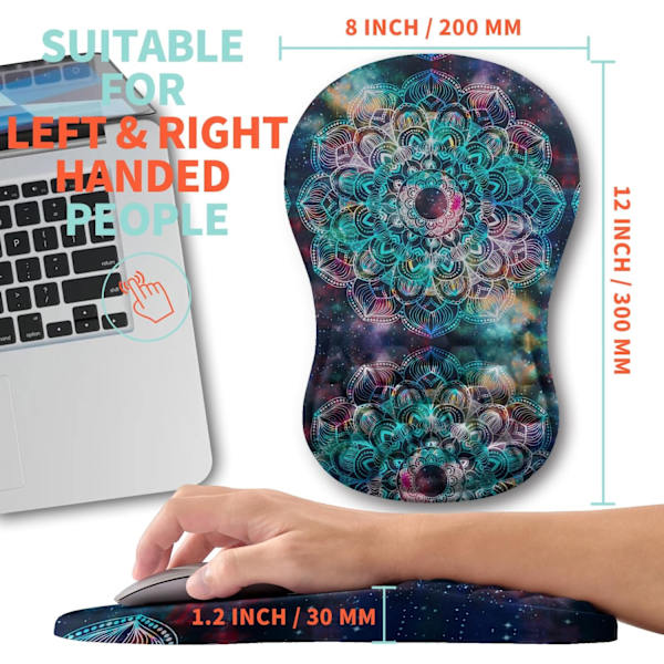 Ergonomisk musepude håndledsstøtte med memory foam massage blå, karpaltunnelsmerter lindring musemåtte håndledsstøtte til mus (12x8 tommer, Mandala)