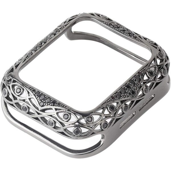 til Apple Watch Luksus Dame Metal Udskåret Cover 38mm 40mm 42mm 44mm 41mm 45mm Beskyttelsesetui 7/SE/6/5/4/3/2/1 Diamant Urkasse (Farve: Sort, Størrelse