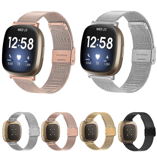 Til Fitbit Versa 3 / Sense Milan Spænde Metal Urrem LOK Black