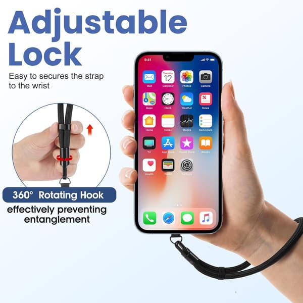 Telefonhalsrem, 2-pack justerbar mobiltelefonhalsrem, handledsrem med fästflikar för