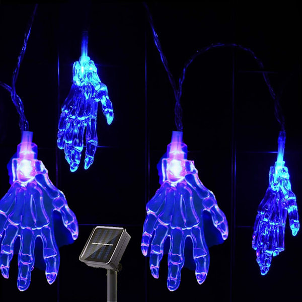 Halloween Lyskæde 21ft Vandtæt Spøgelseslys 30 Led Skelet Hånd Dekorativt Blåt Lys med 8 Tilstande til Terrasse Have Port Have Halloween