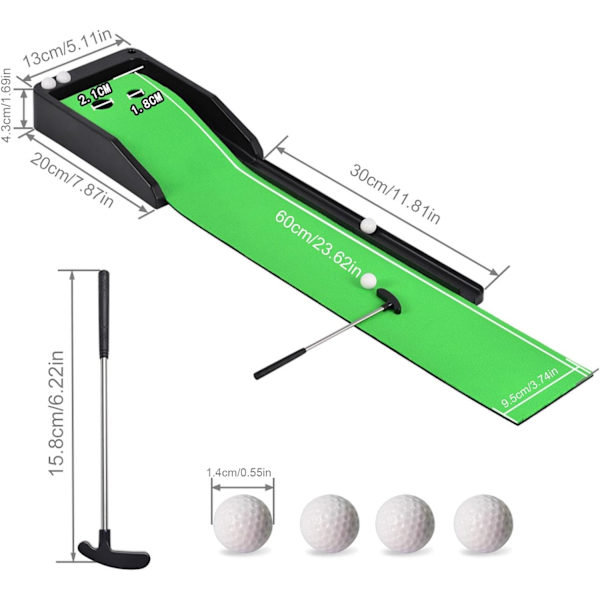 Desktop Golfspil | Bærbar Fløjls Minigolfspil med Gummibun - Golftræningslegetøj, Dekorative Bordspil med Automatisk Boldretur System