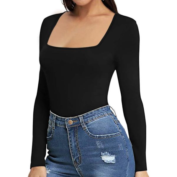 Kvinnors fyrkantig hals kortärmad långärmad toppar body jumpsuit
