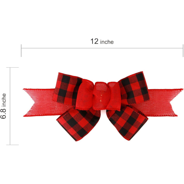 2 stk. Sort og rød Buffalo Plaid kablet bånd Håndlavet forhåndslavet Burlap buer