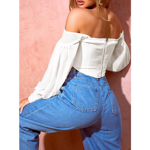 Kvinners off Shoulder Sheer Sleeve Korsett Top Dragkedja tillbaka
