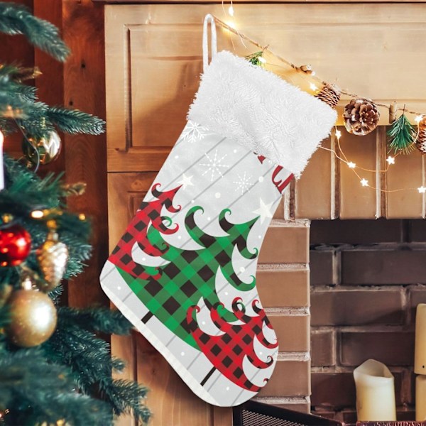 Julklapp, Personliga Julklappsstrumpor 2-pack Glad Jul Buffelrutig Julgran 45,7 cm Julstrumpor Hängande Ornament