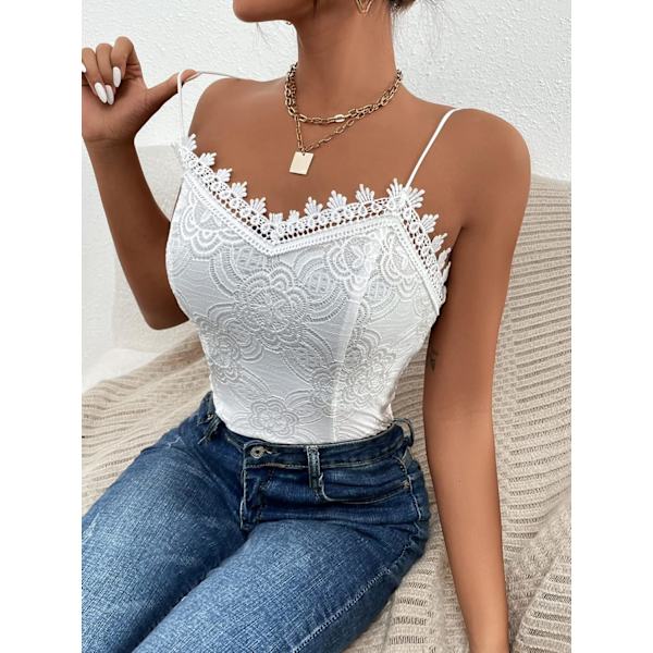 Kvinde Kontrast Blonder Spaghetti Stropper Ensfarvet Camisole Cami Crop Top