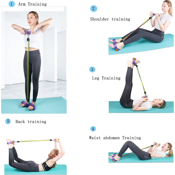 Hme Wrkut Pedal - 5 Tube Arm Stretching Eercise Band Pull Rpe Fitness Equipment Purple Purple
