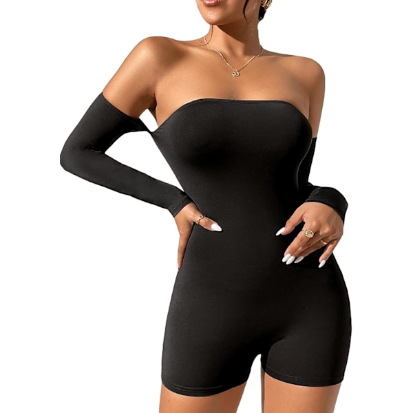 Kvinde Off Shoulder Langærmet Ribstrikkede Romper Kort Jumpsuit