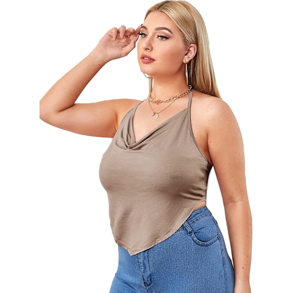 Dames Plus Cowl Neck Draperet Halterneck Top Asymmetrisk Bånd Rygløs Cami Bandana