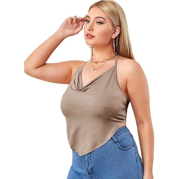 Kvinners Plus Cowl Neck Draped Halter Top Asymmetrisk Tie Ryggløs Cami Bandana