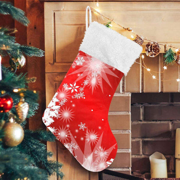 Julklapp, Personliga Julklappsstrumpor 2-pack Jul Vit Snöflingor Röd 45,7 cm Julstrumpor Hängande Ornament Eldstad
