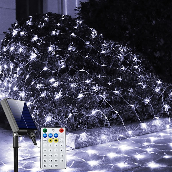 Solcelle Net Lights Udendørs Mesh Lights Hvid, 192 LED Net Lights Jul, Vandtæt 19 Tilstande Timer Træ Wrap Lights til Hegn, Have, Gård,