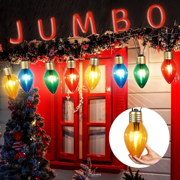 1 rulle vintage kæmpe julelys 8\" jumbo julelys med 8 farverige pærer flerfarvet C7 lys 10,5 fod udendørs julelys C7 som