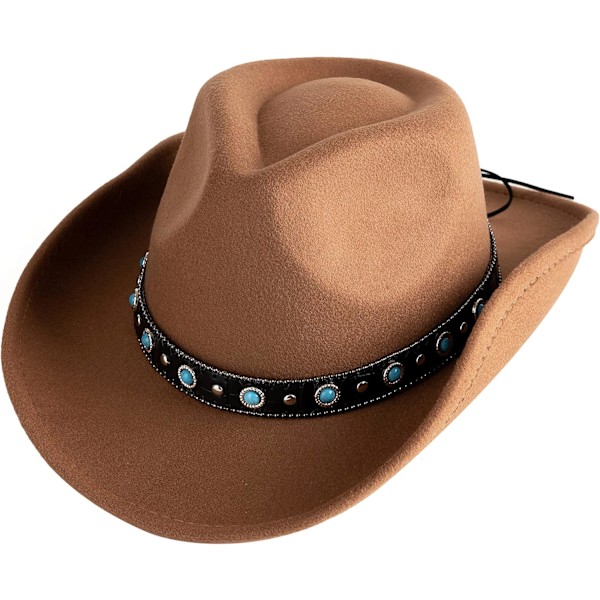 Cowboy Cowgirl Hat for Menn & Kvinner Western Style Outdoor Filt Hat med Belte