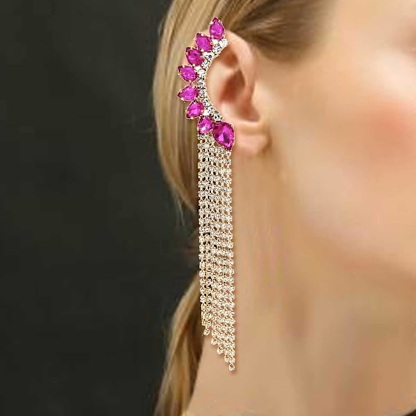 Kvinde Krystal Rhinestone Blad Kvaster Klatrere Crawler Øreringe Sjov Guld