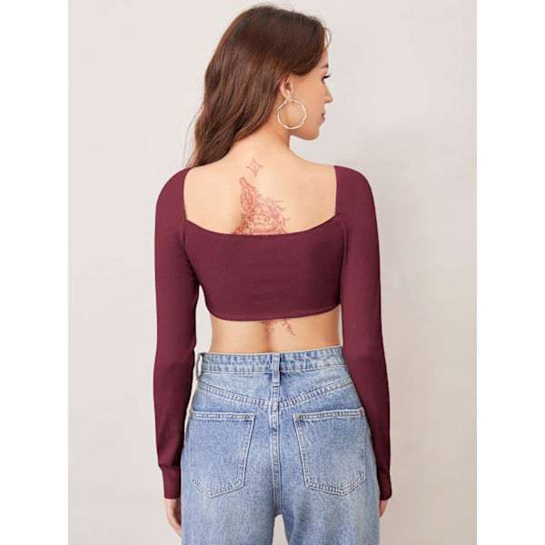 Søt korsetttopp for kvinner med lange ermer Crop Tops firkantet hals