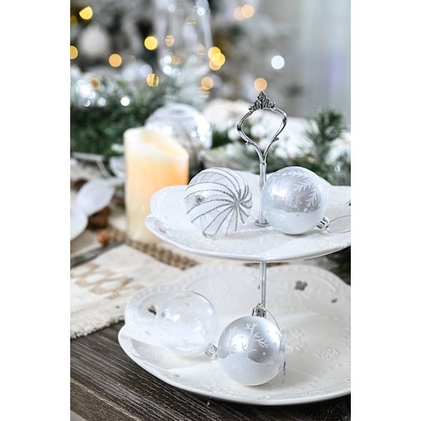 Fryst vinter, silver och vit, splittersäkra julgranskulor - set om 9