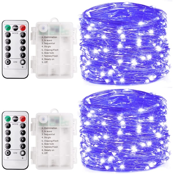 2 Pack 32.8 Ft 100 Led Black Light Fairy Lights, UV fairy Lights Battery Operated with Remote & Timer, 8 Modes UV Black String Lights for Glow UV