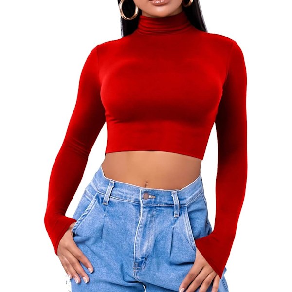 Kvinners langærmet kortermet topp turtleneck sexy basic kortermet topp skjorte